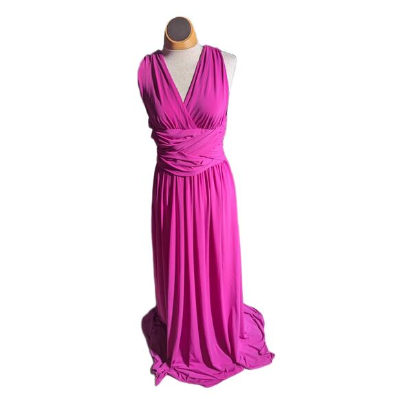 Halston Heritage Petunia Pink Criss Cross Back Stretch Jersey Evening Gown 8 NWT - Picture 2 of 8